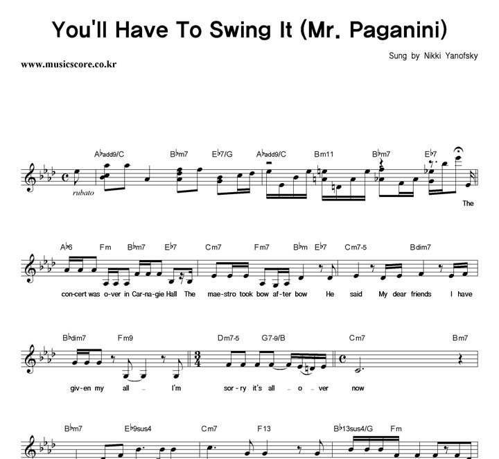 Nikki Yanofsky You'll Have To Swing It (Mr. Paganini) 악보