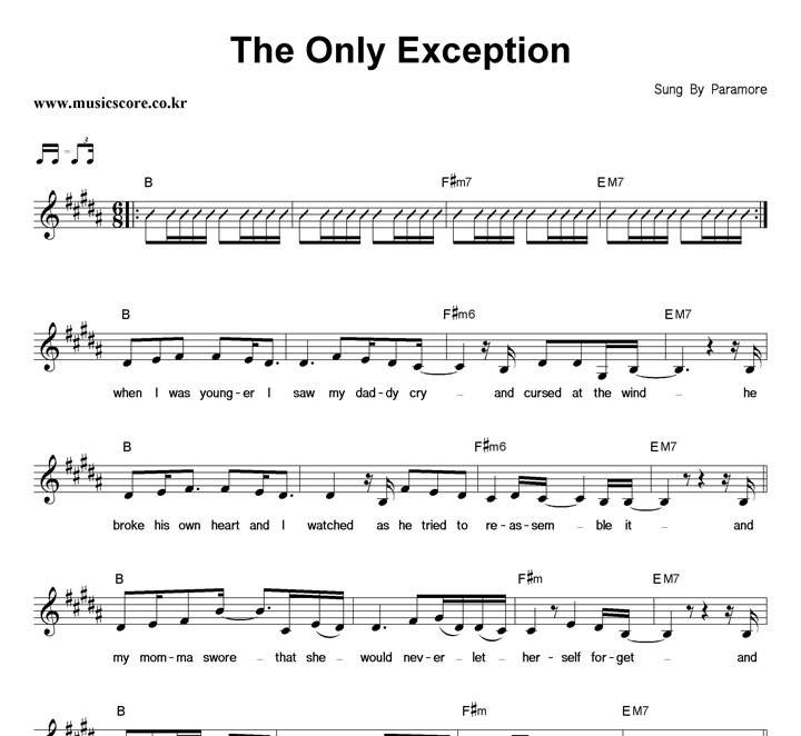 Paramore - The Only Exception Chords
