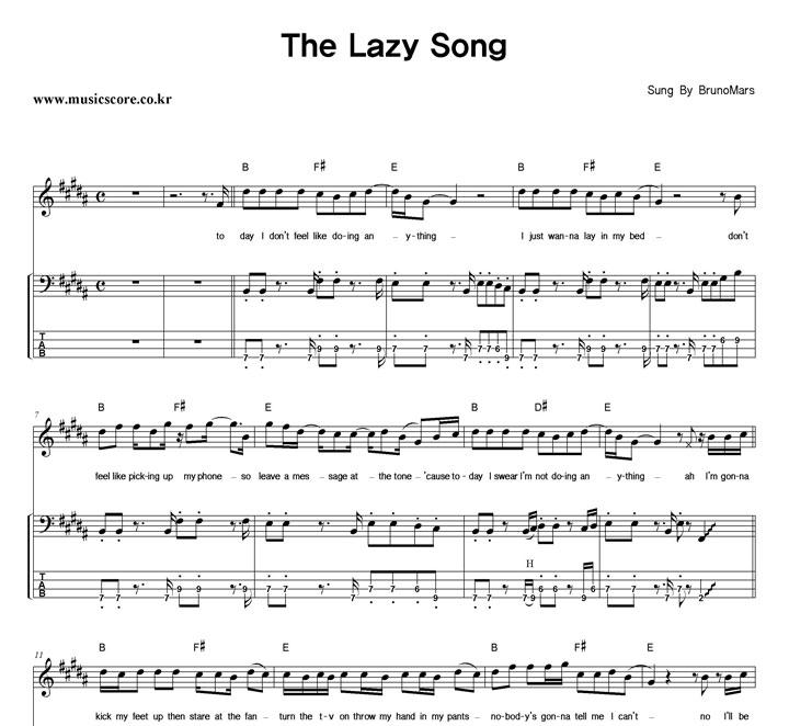 Bruno Mars The Lazy Song  ̽ Ÿ Ǻ